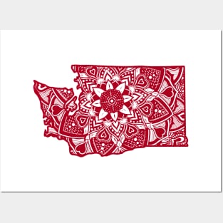 Red Washington State Gift Mandala Yoga WA Art Posters and Art